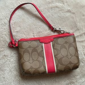 Coach Signature Stripe Logo Wristlet (Pomegranate)